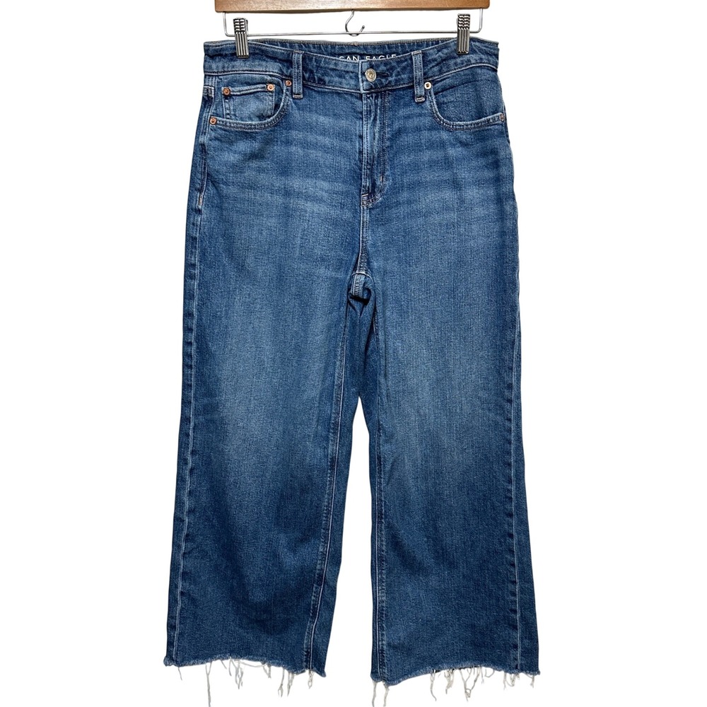 American Eagle Super High Rise Baggy Wide Leg Jeans Womens 10 Blue Denim Street
